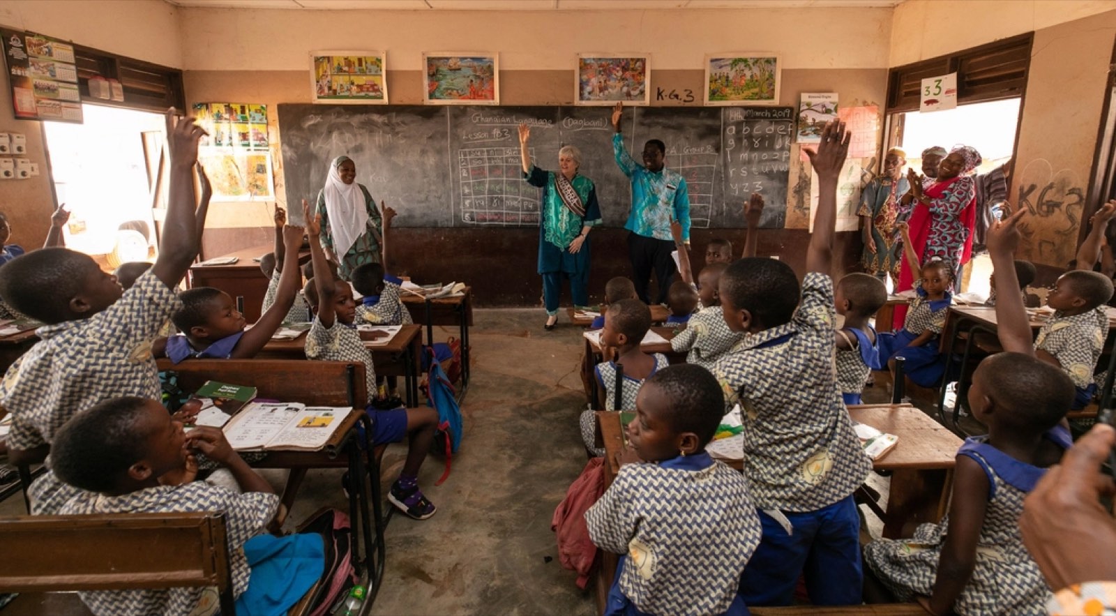 A busy classroom of children