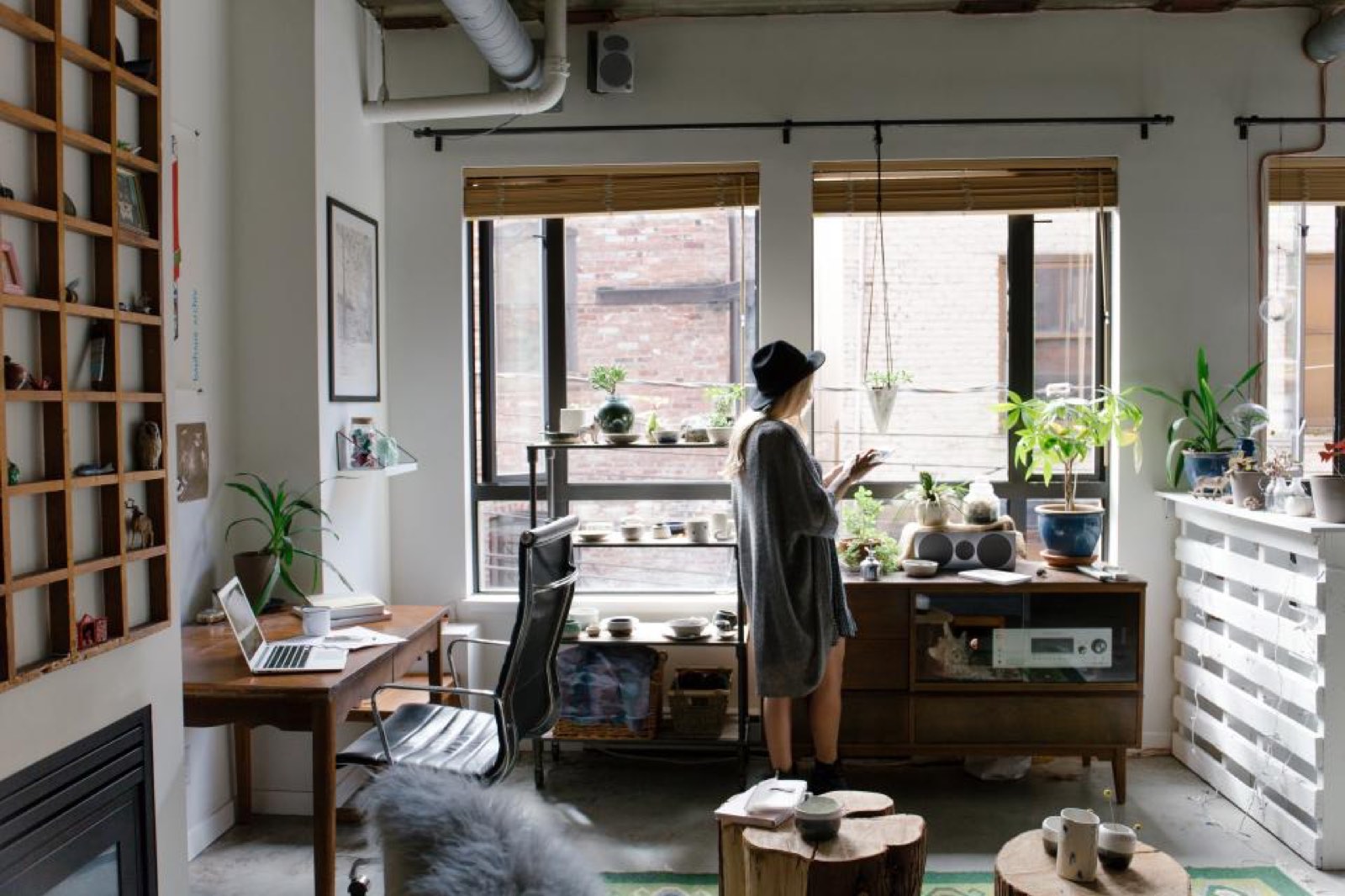A person working in a bright home office